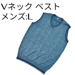 【定番】Vネック ベスト メンズ L リブ編み ノースリーブ レイヤードニット