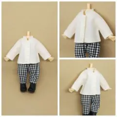 ハンドメイド ドール服 長袖のスタンドカラーシャツ(クリーム色) １点のサムネイル