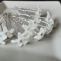 フラワーヘアピン【シルバーピン10本】ラインストーン付き