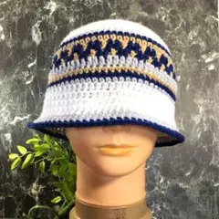 白◆クラッシャーハット ホワイト　紺 ベージュ 　バケットハット　クロシェハット