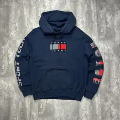 トミージーンズ 刺繍ロゴ 袖ロゴ スウェットパーカー ネイビー M 6085