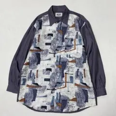 90s Vintage レトロ 水彩画 アート 柄 シルク シャツ グランジ