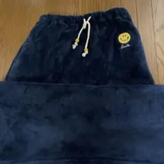 ネイビー フリース ロングスカート スマイル刺繍