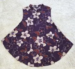 美品 あっとほうむ◆ノースリーブ エプロン 割烹着 プルオーバー 和柄 花柄のサムネイル