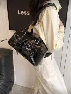 SHEIN リボン付きブラックショルダーバッグ