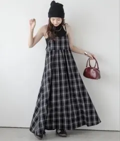 SUGAR BISKET チェック柄キャミソールワンピース ブラック