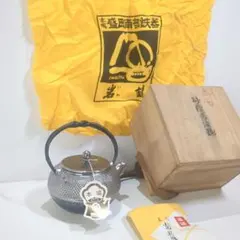 煎茶道具　南部鉄器　岩鋳造　清茂作　砂鉄急須瓶　鉄瓶　鉄壷　共箱　D　R7498 煎茶道具 南部鉄器 金澤雀州造 薄文 筒形 鉄瓶 鉄壷 D R7726