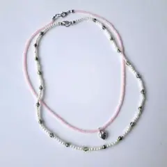 No.301 ビーズネックレス　ハンドメイド　重ね付け2個セット ハート