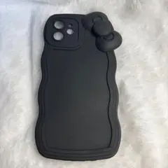 iPhone スマホケース　黒　リボン　キティ