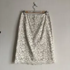 GREEN LABEL RELAXING アイボリー 花柄レース ひざ丈スカート