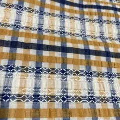 チェック柄生地 青 オレンジ約91cm幅×127cm