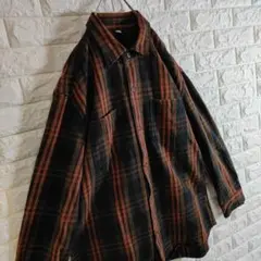 長袖シャツ チェック ブラウン XL