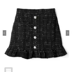インパン裏地付きフリルツイードミニスカート[ac2082] ブラック GRL
