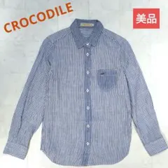 CROCODILE　美品　ワイシャツ　M　青色　ストライプ柄　ロゴマーク