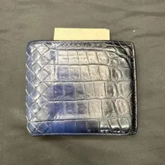 極希少 定価25.3万 ガンゾ スモールクロコ ネイビー 二つ折り財布