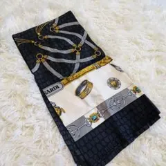【美品】TRUSSARDI シルク風スカーフ ブラック