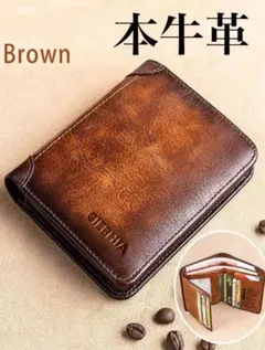 本牛革❗️二つ折り財布 ブラウン レザー コンパクト財布 ウォレット 春財布 新年