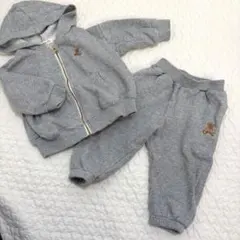プティマイン　POLO パーカー　パンツ　セットアップ　グレー　クマ刺繍　80