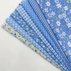 在庫大処分セール‼️青系生地セット 8枚 花柄 ドット ストライプ