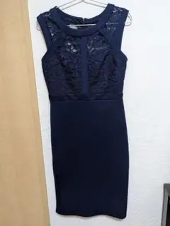 タグ付新品未使用★ネイビー レースワンピース セミフォーマル ひざ丈 結婚式