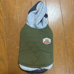 犬服 ヨーキーサイズ 2号 フード付き 中綿キルティングベスト オリーブ