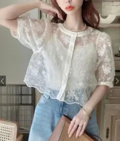 GRL 花柄刺繍オーガンジースカラップカーディガン[gn69]のサムネイル