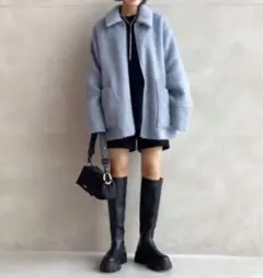 JEANASIS ジーナシス シャギーZIPミドルコート タグ付き未使用 ブルー