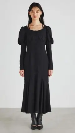 rienda ボリュームスリーブビスチェパターンマーメイドワンピース