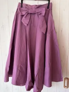 ナノユニバース パープル ピンク フレアロングスカート リボン