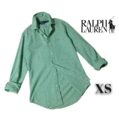 ラルフローレン◆ギンガムチェック長袖シャツ ◆ポニー刺繍◆XS グリーン