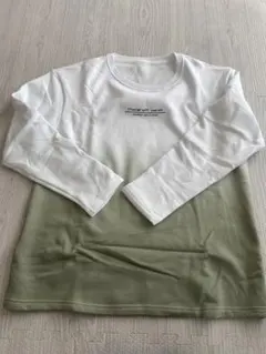 裏起毛付きトレーナー　あったか素材　白×緑色