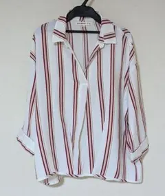 赤 白 ストライプ カットソー L