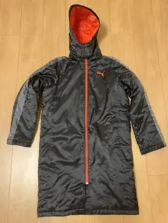 PUMA フード付きベンチコート ブラック/オレンジ 160cm