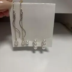 パールとチェーンのフックピアス