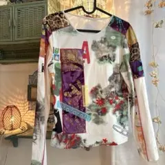 エトロ ETRO シルク切り替え Vネックカーディガン ホワイト ピンク 花