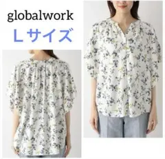 グローバルワーク さらさらリラックスプリントブラウス 花柄シャツ半袖Ｌ