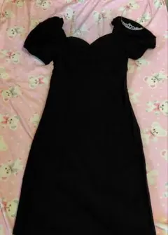 未使用美品ティアラ付き黒色ミニワンピース姫ギャル系y2k姫系パフスリーブキラキラ