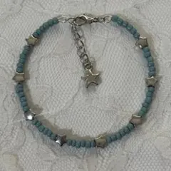 くすみ水色スターハンドメイドブレスレットY2Kフェアリーグランジウィッシュコア