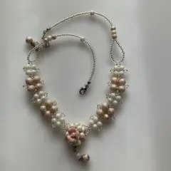 ハンドメイド ビーズネックレス 薔薇モチーフ