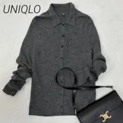 人気✨UNIQLO/毛100/メリノリブポロカーディガン/襟付き/オフィス/M