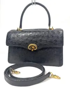 極美品　オーストリッチ　ブラック　ハンドバッグ　ショルダーバッグ　2way 自立