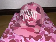 A BATHING APE メッシュキャップ ピンク カモフラのサムネイル