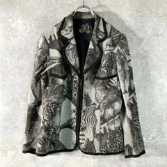 伊太利屋　テーラードジャケット　長袖　グレー　ヒョウ　ジップアップ　ボタン