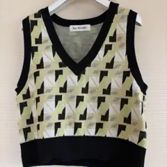 Ray BEAMS 幾何学模様 Vネック ニットベスト