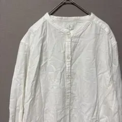 無印良品　バンドカラースキッパーシャツ(L)ホワイト長袖ブラウスシンプル無地のサムネイル