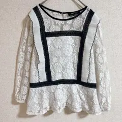 【大きいサイズXL】alice blue 総レース ペプラムブラウス 白 黒