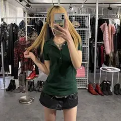 ラルフローレン　ビーズ　ポロシャツ　ビックポニー　Y2K polo グリーン