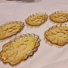 昭和レトロ 琥珀色 葡萄皿５枚