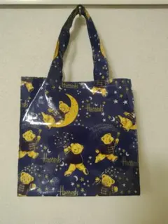 美品【Harrods ハロッズ】ビニール トートバッグ クマと月 青 紺
