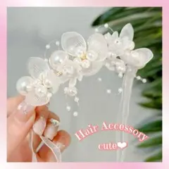花とパールのカチューシャ